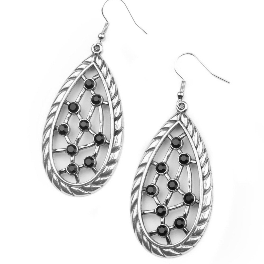 Industrial Incandescene Black And Silver Paparazzi Teardrop Earrings Fashion